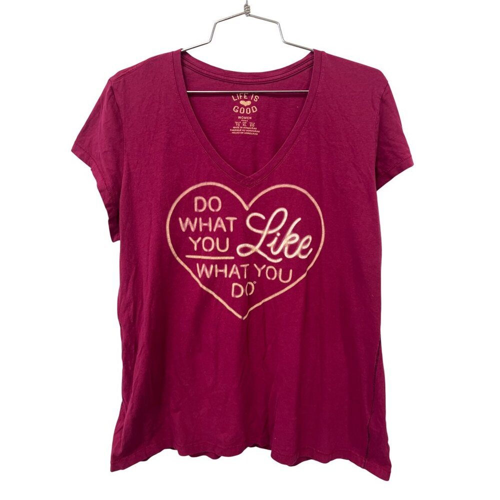 Life Is Good Short Sleeve Graphic T Shirt Womens XL V Neck Tee Fitted Essential